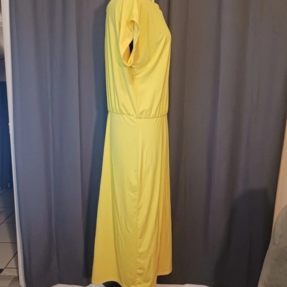 Grace Karin Maxi Dress Casual Sun Dress Short Sleeve‎ Yellow 2XL